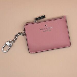 Kate Spade Staci Saffiano Leather Card Case Key Ring Grapefruit Pink KN771 NEW